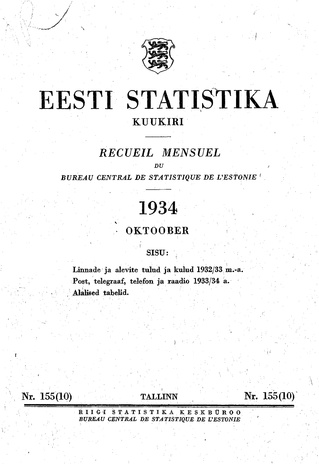 Eesti Statistika : kuukiri ; 155 (10) 1934-10