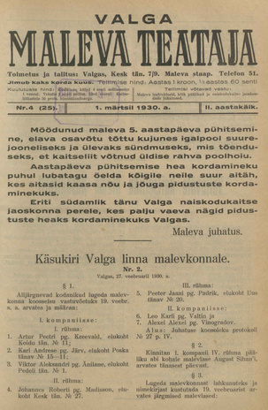 Valga Maleva Teataja ; 4 (25) 1930-03-01