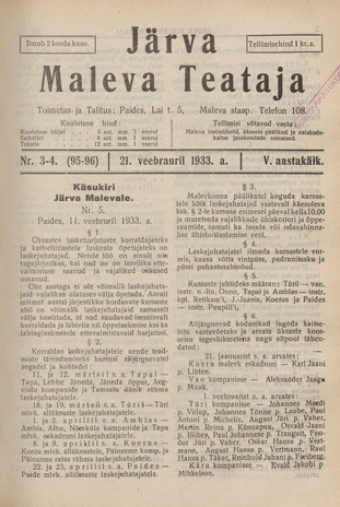 Järva Maleva Teataja ; 3-4 (95-96) 1933-02-21