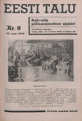 Eesti Talu : rahvalik põllumajanduse ajakiri ; 9 1939-09-22