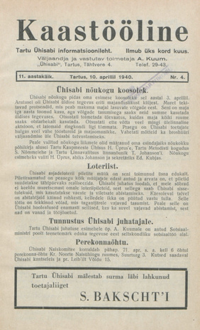 Kaastööline : Tartu Ühisabi Informatsioonileht ; 4 1940-04-10