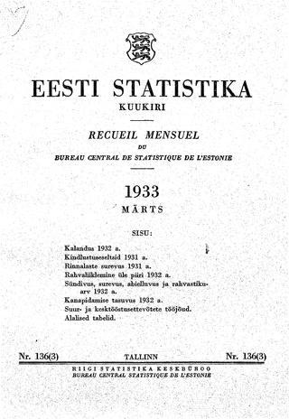 Eesti Statistika : kuukiri ; 136 (3) 1933-03