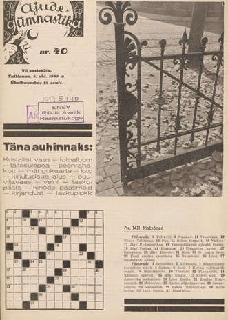 Ajude Gümnastika : ristsõnamõistatuste ajakiri ; 40 1939-10-05