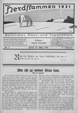 Herdflammen : Baltisches Haus- und Jugendblatt ; 3 1931-03-27