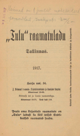 "Tulu" raamatuladu soowitab : [raamatute nimestik] ; 1917