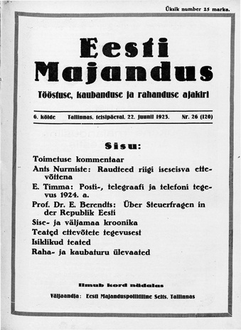 Eesti Majandus ; 26 (120) 1925-06-22