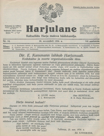Harjulane : Kaitseliidu Harju Maleva häälekandja ; 14 1934-11-30