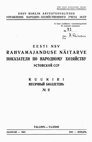 Eesti NSV Rahvamajanduse Plaani Täitmise Põhinäitarve ; 2 1941-01