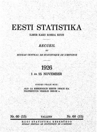 Eesti Statistika : kuukiri ; 60 (15) 1926-11