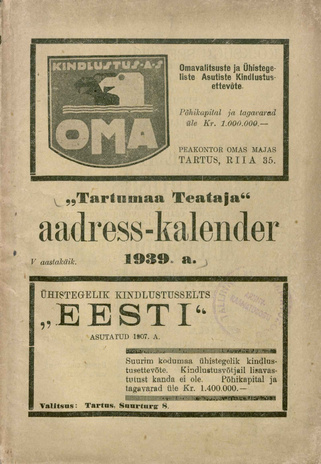 "Tartumaa Teataja" aadress-kalender 1939