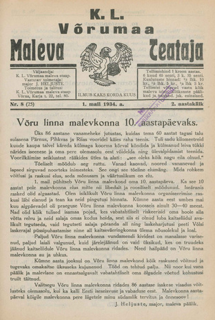 K. L. Võrumaa Maleva Teataja ; 8 (25) 1934-05-01