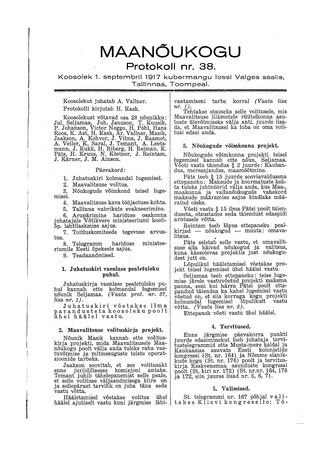 Maanõukogu protokoll nr.38 (1. september 1917)