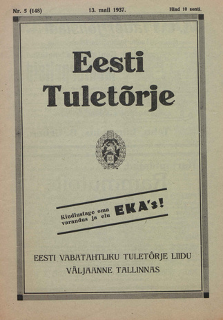Eesti Tuletõrje : tuletõrje kuukiri ; 5 (148) 1937-05-13