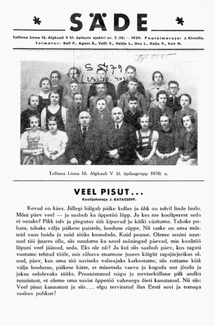 Säde : Tallinna Linna 18. Algkooli õpilaste ajakiri ; 2 (16) 1939
