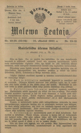Pärnumaa Maleva Teataja ; 19-20 (93-94) 1932-10-25