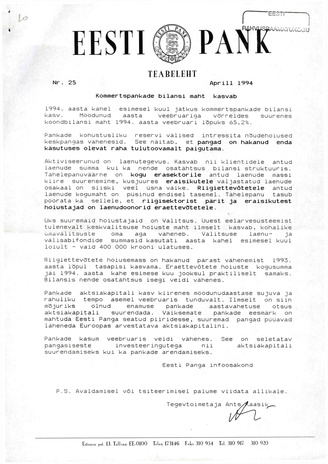 Eesti Pank : teabeleht ; 25 1994-04