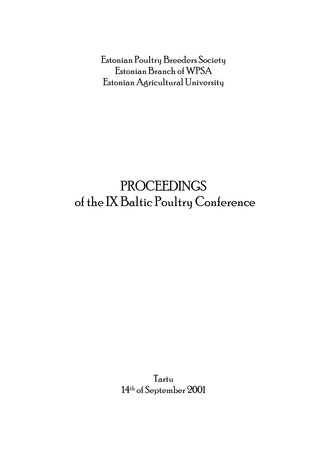 Proceedings of the IX Baltic Poultry Conference : Tartu, 14th of September 2001