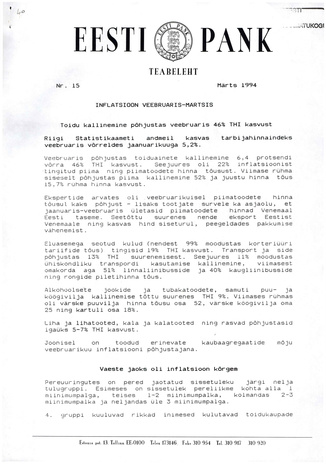 Eesti Pank : teabeleht ; 15 1994-03