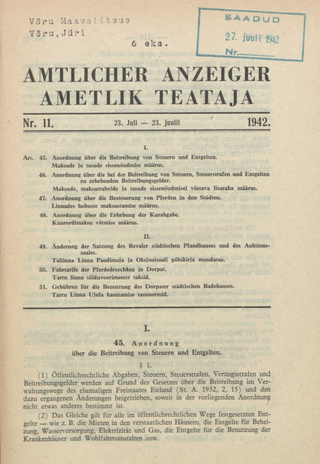 Ametlik Teataja. I/II osa = Amtlicher Anzeiger. I/II Teil ; 11 1942-07-23