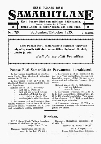 Eesti Punase Risti Samariitlane ; 7/8 1933-09/10
