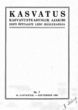 Kasvatus ; 7 1928-09