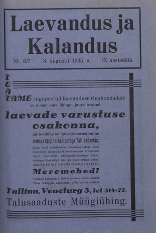 Laevandus ja Kalandus ; 6/7 1935-08-08