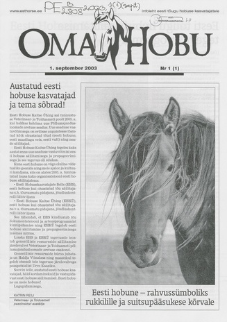 Oma Hobu : ajakiri hobusehuvilisele ; 1 2003-09-01