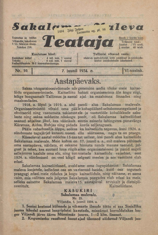 Sakalamaa Maleva Teataja ; 10 1934-06-07