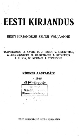 Eesti Kirjandus ; sisukord 1915