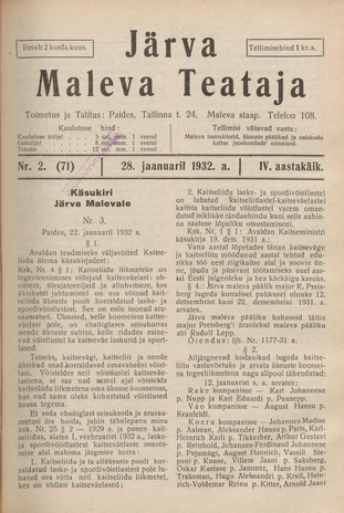 Järva Maleva Teataja ; 2 (71) 1932-01-28
