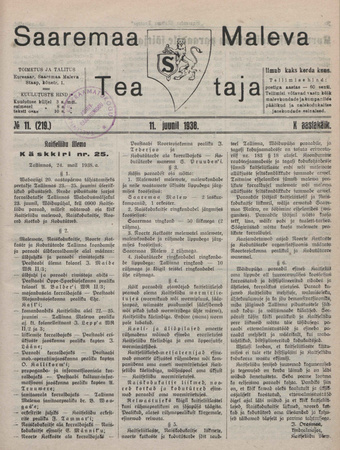Saaremaa Maleva Teataja ; 11 (219) 1938-06-11