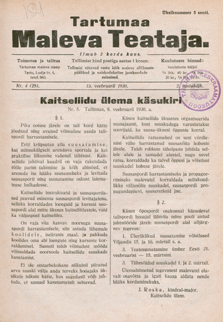 Tartumaa Maleva Teataja ; 4 (29) 1930-02-15