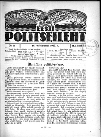 Eesti Politseileht ; 11 1922