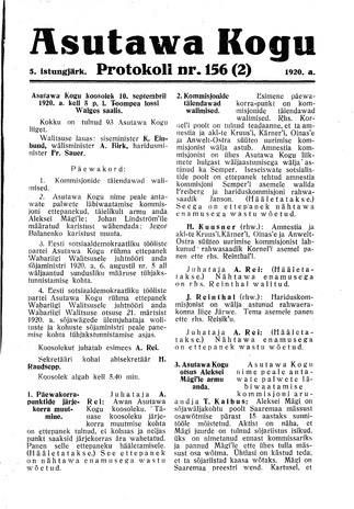Asutawa Kogu protokoll nr.156 (2) (10. september 1920)