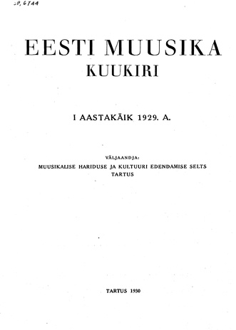 Eesti Muusika kuukiri ; sisukord 1929
