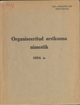 Organiseeritud arstkonna nimestik : 1934. a.