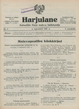 Harjulane : Kaitseliidu Harju Maleva häälekandja ; 9 1937-09-06