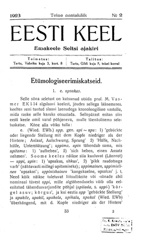 Eesti Keel ; 2 1923