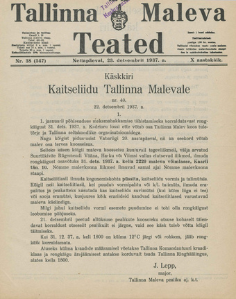 K. L. Tallinna Maleva Teated ; 38 (347) 1937-12-23