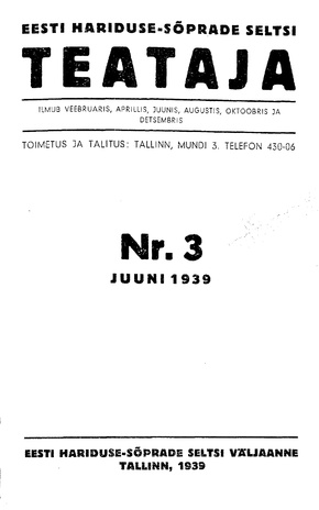 Eesti Haridussõprade Seltsi Teataja ; 3 1939-06