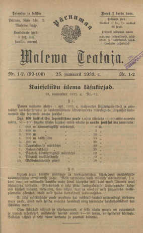 Pärnumaa Maleva Teataja ; 1-2 (99-100) 1933-01-25