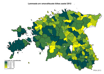 Lammaste arv omavalitsuste lõikes 2012