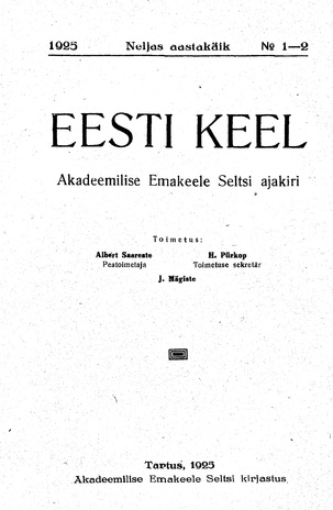 Eesti Keel ; 1-2 1925