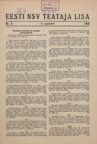 Eesti NSV Teataja lisa ; 4 1948-09-13