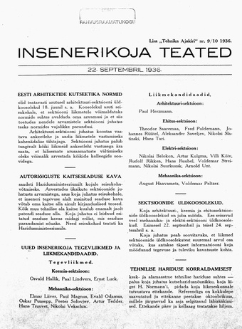 Insenerikoja Teated : ajakiri ; 9/10 1936-09-22