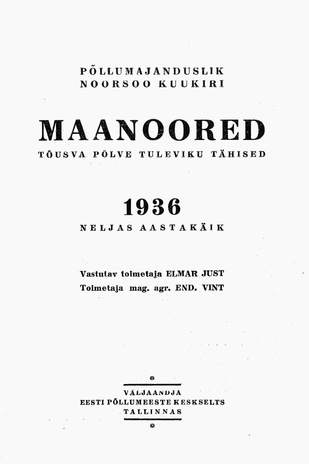 Maanoored ; sisukord 1936
