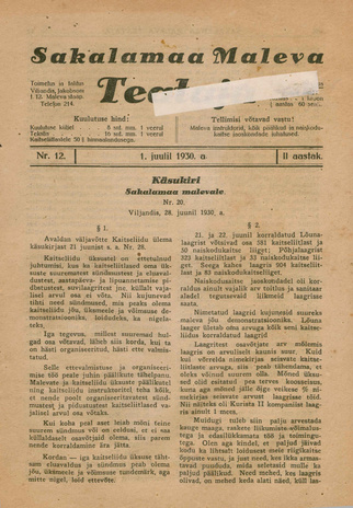 Sakalamaa Maleva Teataja ; 12 1930-07-01