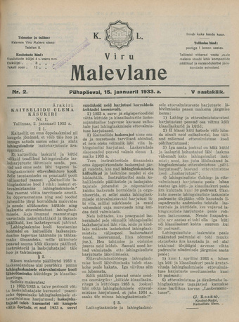 K. L. Viru Malevlane ; 2 1933-01-15