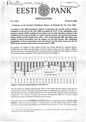 Eesti Pank : newsletter ; 1 (224) 2002-03-18