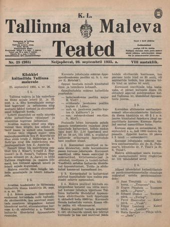 K. L. Tallinna Maleva Teated ; 25 (265) 1935-09-26